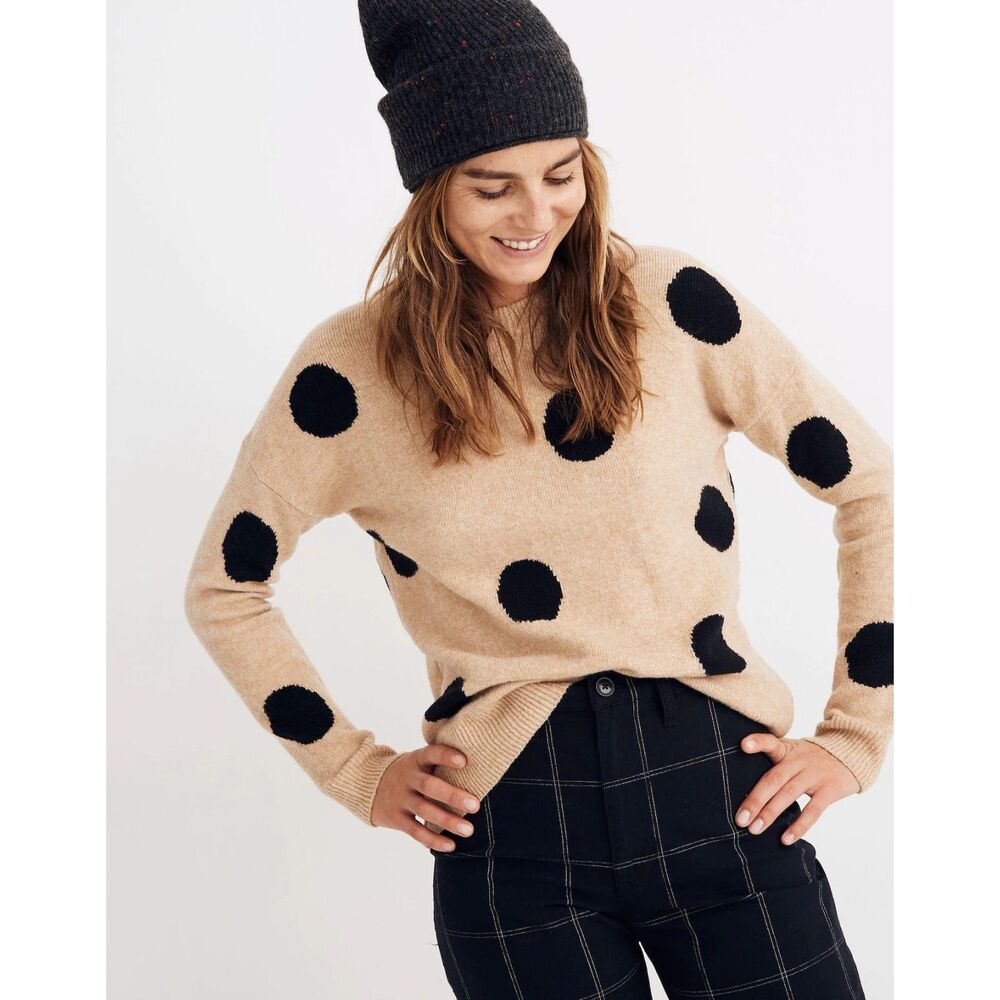 Madewell Dot Heather Camel Graystone Pullover Sweater in Coziest Yarn- Size M